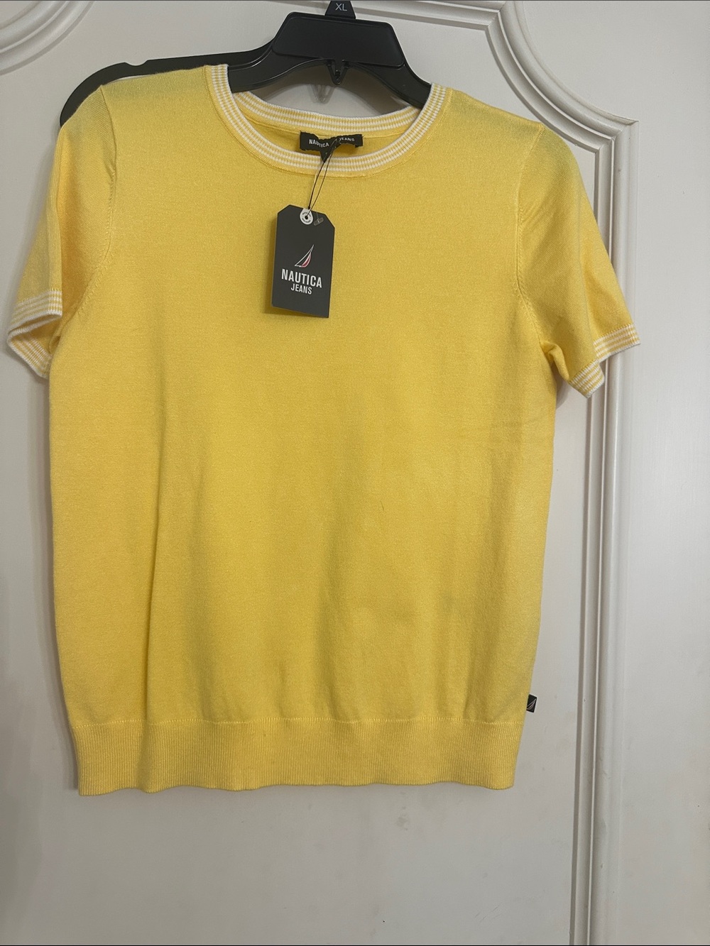 Nautica Women’s Bright Yellow Short-Sleeve Crewneck Sweater